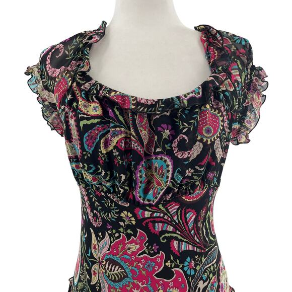 Jessica Howard Black Paisley Sheer Tiered Flutter Sleeve Dress Women Sz 6P - Picture 2 of 9